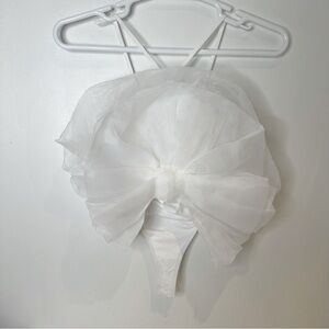 Zara Maxi Organza Fan Bodysuit Strappy Top White size S nwt